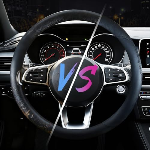 Leather Car Steering Wheel Cover, Breathable Laser-Perforated, Pure Black - Image 5
