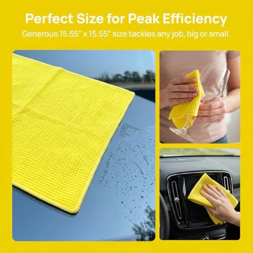 3PCS Microfiber Car Towels, 15x15 Inch, Highly Absorbent Waffle Weave Drying - Image 5