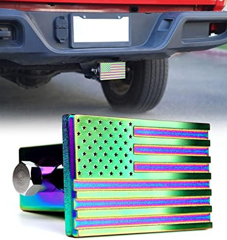 Xprite Aluminum 2" Trailer Tow Hitch Cover, Heavy Duty U.S. Flag Metal Emblem by Xprite