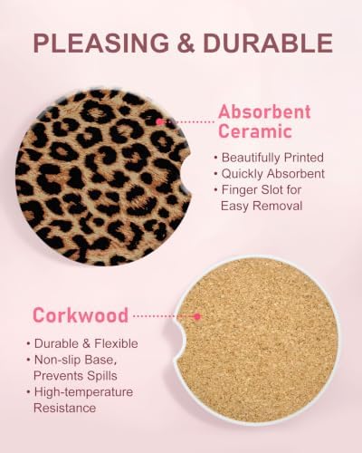 Swooflia Elegant Car Coasters 4 Pcs Classic Brown Leopard Car Accessories - Image 3