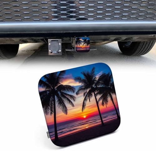 Tropical Beach 2" Hitch Cover Paradise Ocean Sea Palm Trees Sunset Hitch Tube by Beabes