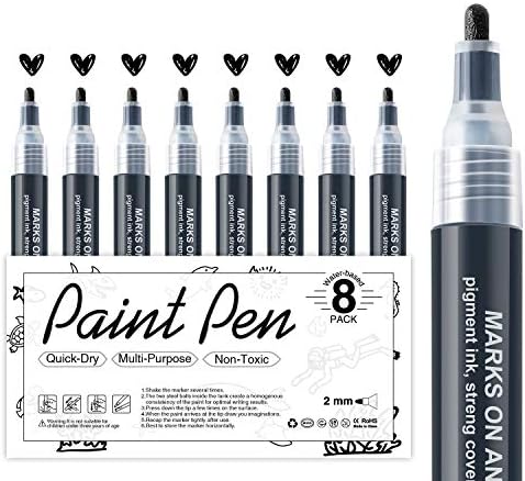 AKARUED Black Acrylic Paint Markers, 8 Pack Acrylic Black Paint Pen Sets by AKARUED