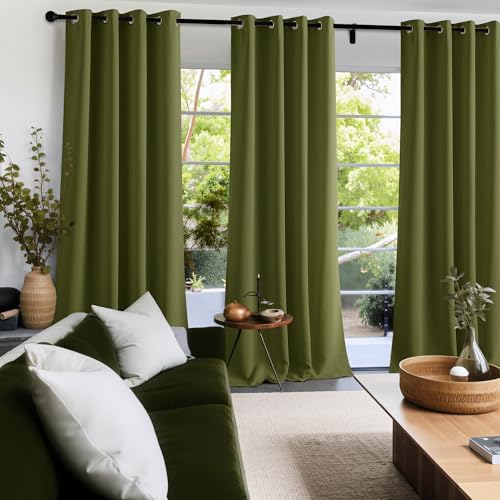 NICETOWN Room Darkening Draperies Curtains Panels, 2 Panels Olive Green W52 x - Image 3