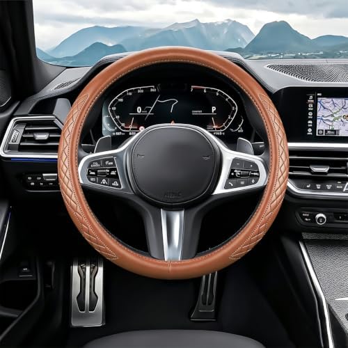 AUCELI 14.5-15 Inch Steering Wheel Cover Non-Slip Leather - Image 6