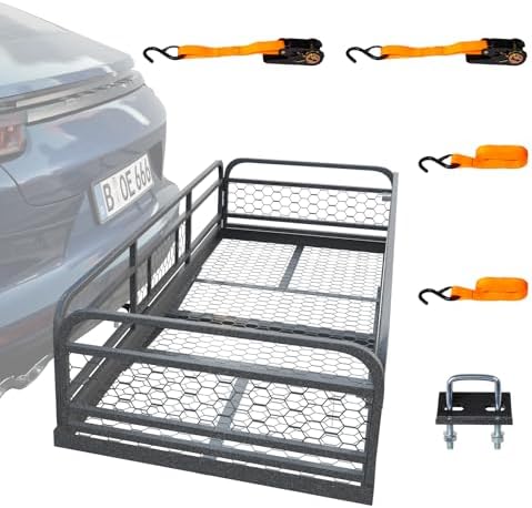 TUFFIOM 60"x24" Folding Hitch Cargo Carrier, w/14in Foldable Side Walls by TUFFIOM