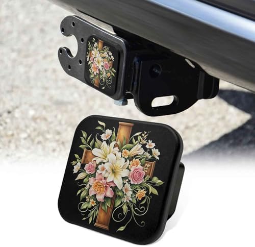 2 Inch Floral Cross Trailer Hitch Cover Rubber Receiver Tube Plug Cap, Tow by Unknown