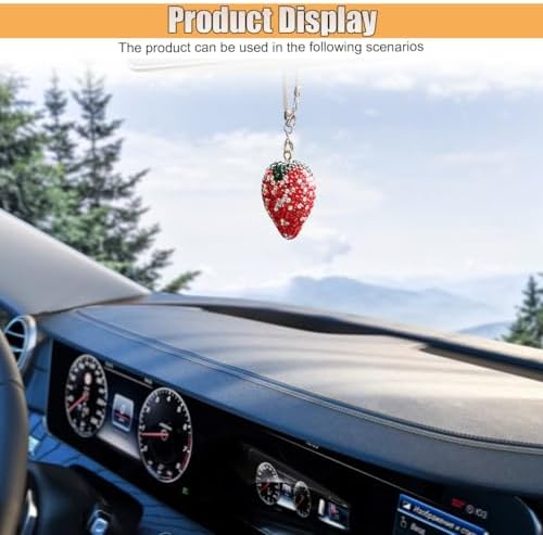 Bling Strawberry Car Rear View Mirror Charm, Sparkly Rhinestones Automotive - Image 5