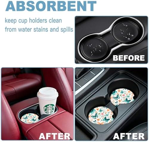 Ceramic Car Cup Holder Coasters Set of 2, 2.56 in Butterfly - Image 7