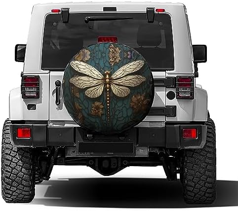 Delerain Spare Tire Cover Gold Dragonfly Wheel Covers Waterproof Dust-Proof UV - Image 2