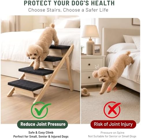 Dog Stairs/Ramp for Bed, Wooden 2-in-1 Foldable Pet Stairs & Ramp - Image 5