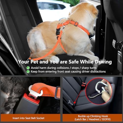 VavoPaw Dog Seat Belt Harness for Car, Dog Car Harness Adjustable Mesh - Image 2