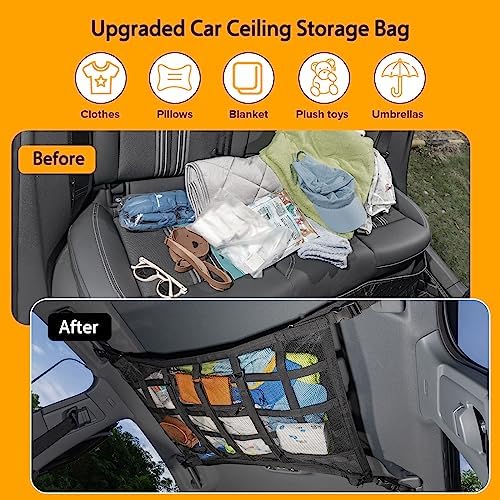 Car Ceiling Cargo Net with 3 Pockets, 35.4"x23.6" Car Overhead Storage Mesh - Image 5