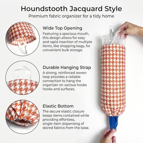 Plastic Bag Holder, Wall Mount Grocery Bag Dispenser, Yarn-dyed Houndstooth - Image 2