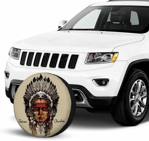 Indian Cherokee Spare Tire Cover Warrior Art Culture Chief Hand Drawing Head - Image 3