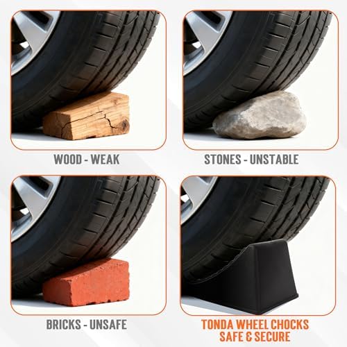 TONDA Wheel Chocks, Garage Parking Stops, Heavy Duty Wheel Wedge, 2 Pack - Image 3