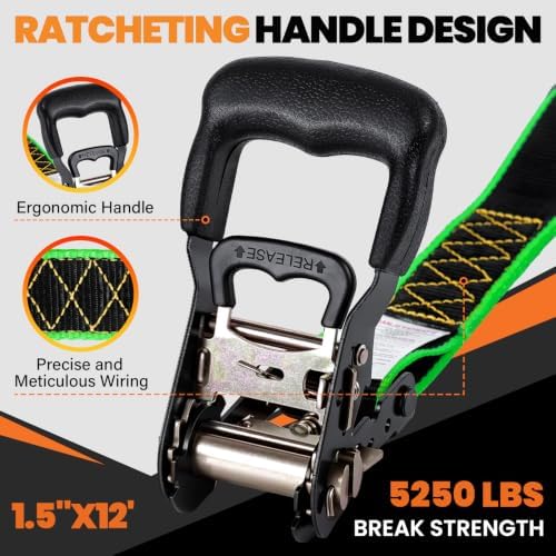 1.5" x 12' Heavy Duty Ratchet Straps - Image 2