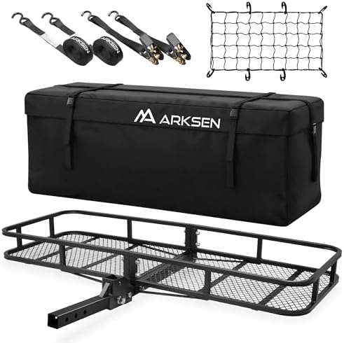 ARKSEN 60" x 23" x 5.5" Folding Hitch Cargo Carrier w/Bag, 2 Straps&Net by ARKSEN