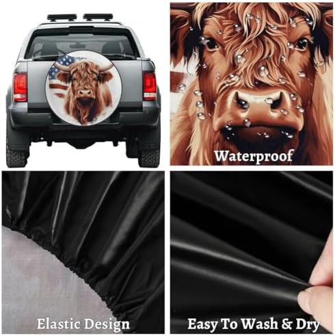 Spare Tire Cover for RV Trailer, American Highland Cow Tire Covers Universal - Image 4