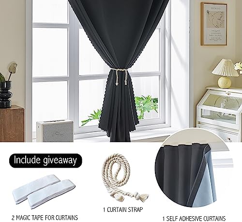 AJAZZ 100% Blackout Self Adhesive Curtains Small Window Short Temporary Black - Image 2