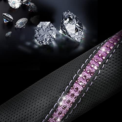 CAR PASS Bling Diamond Black Leather Steering Wheel Cover, Studded Crystal - Image 7