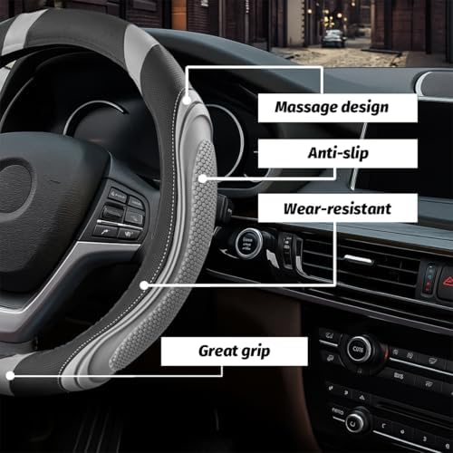 Osilly 15 Inch Artificial Leather Steering Wheel Cover, Light Gray - Image 3