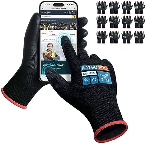 KAYGO Safety Work Gloves, PU Coated, 2-Finger Touchscreen by KAYGO