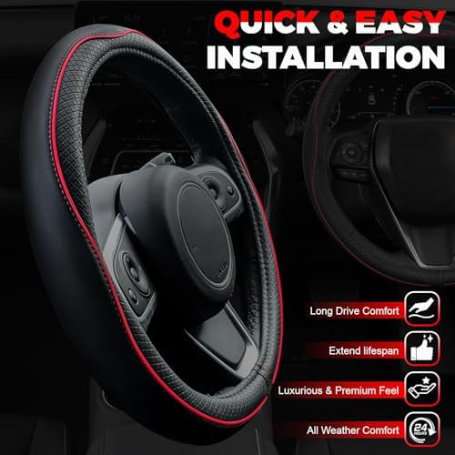Ouzorp Car Steering Wheel Cover, Microfiber Leather Steering Wheel Covers - Image 4