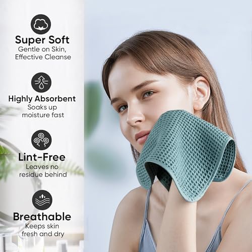 Microfiber Waffle Face Towels, 4 Pieces, Fast Drying, Lint Free 430 GSM - Image 4