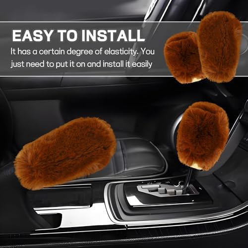 Hovom 2PCS Fluffy Car Gear Shift Knob Cover & Handbrake Cover - Image 5