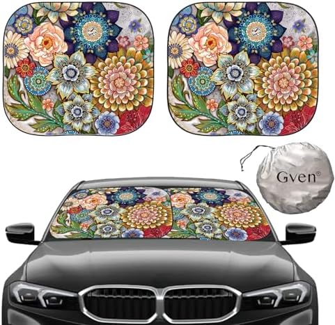 Gven Windshield Sun Shade for Car 2-Piece Foldable Sunshade for Front Windows by Gven