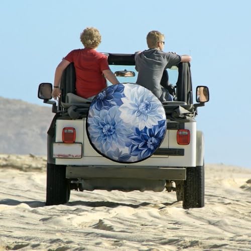 Camper Spare Tire Cover Blue and Grey Dahlia Flower Polyester Universal Spare - Image 6