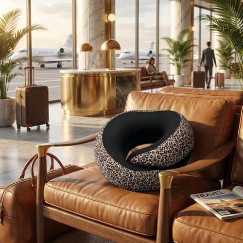 FlyHugz® Neck Travel Pillow Memory Foam Neck Pillow, Leopard Print - Image 6