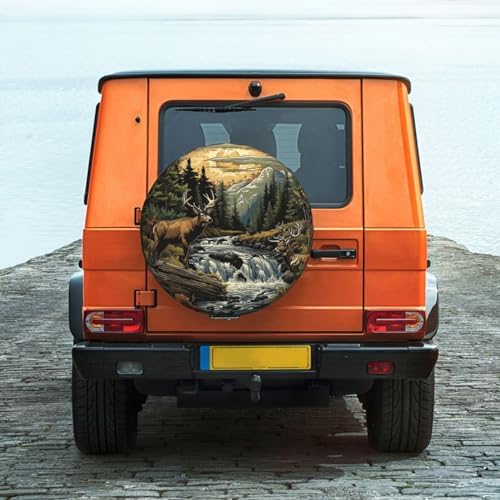 Landscape and Deer Spare Tire Cover Wheel Protectors Weatherproof Deer Pattern - Image 6