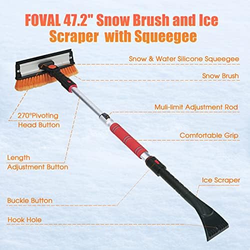FOVAL 47.2" Extendable Ice Scraper Snow Brush - Image 2