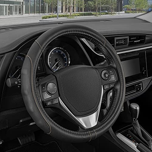Motor Trend GripDrive Faux Black Leather Steering Wheel Cover by MotorTrend