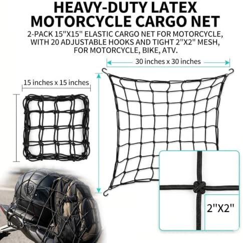 Hitro 2 Pack Small Motorcycle Cargo Net 15"x15" Bungee Net - Image 2