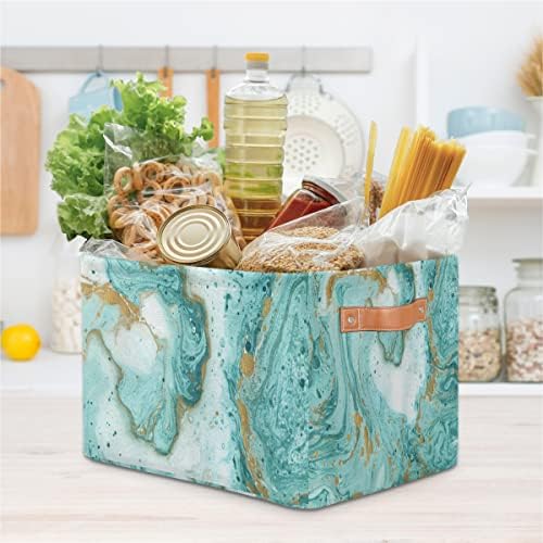 2Pack Turquoise Marble Texture Large Collapsible Storage Bins, Teal Marble - Image 6