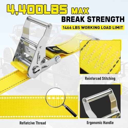 UTV Wheel Chock Tie Down Kit 2pk 2" x8' 4400LBS E Track Tire Ratchet Straps - Image 2