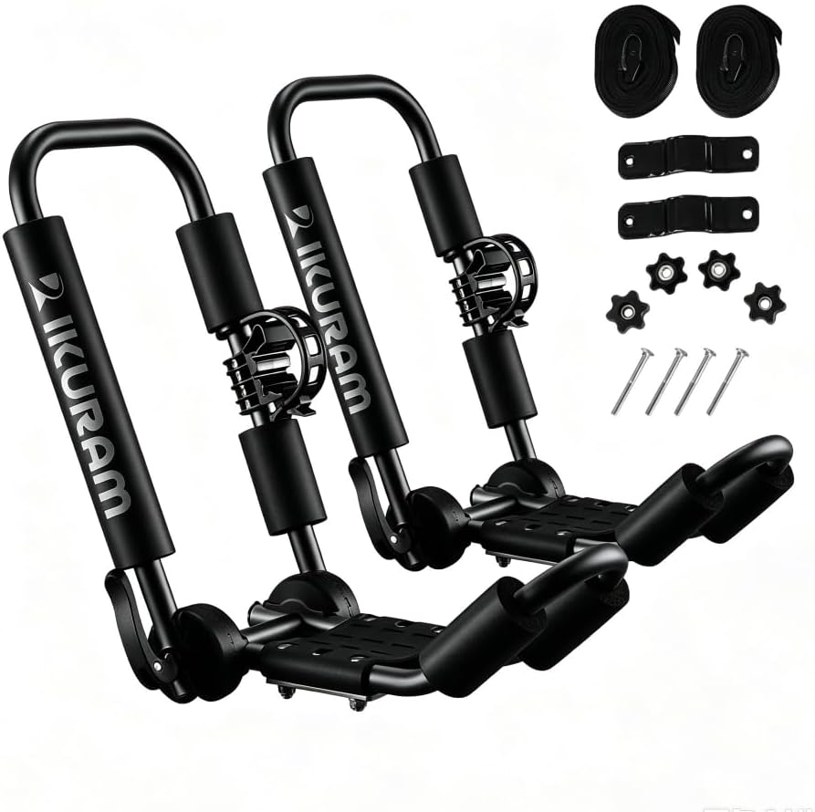 Kayak Roof Rack, Aluminum Kayak Carrier Folding J-Style Universal 3-in-1 by IKURAMR