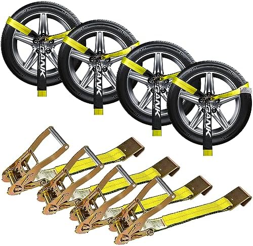 Car Tie Down Straps for Trailers Flat Hooks Lasso Style and 2'' X 96'' Tie Down by Digank