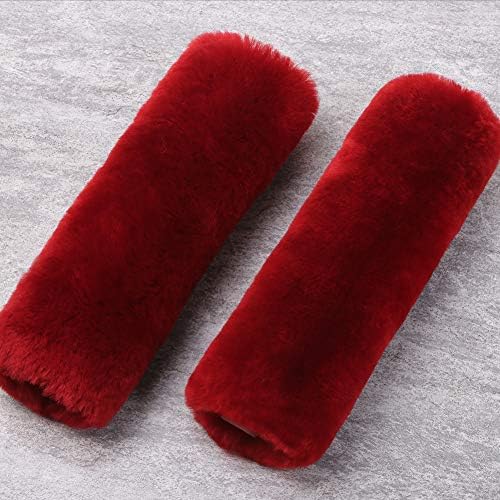 2 Pack Red Sheepskin Car Seat Belt Cover Pads | Soft Wool Seatbelt Cushions - Image 2