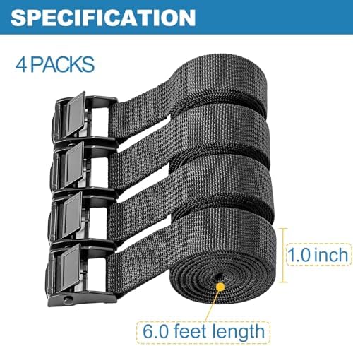 Adjustable Cam Buckle Lashing Straps, Tie Down Straps, 4 Pack - Image 3