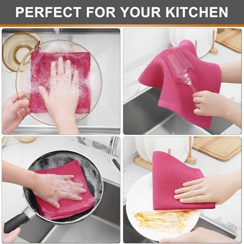 Kitinjoy 100% Cotton Waffle 6-Pack Kitchen Towels, Hot Pink - Image 4