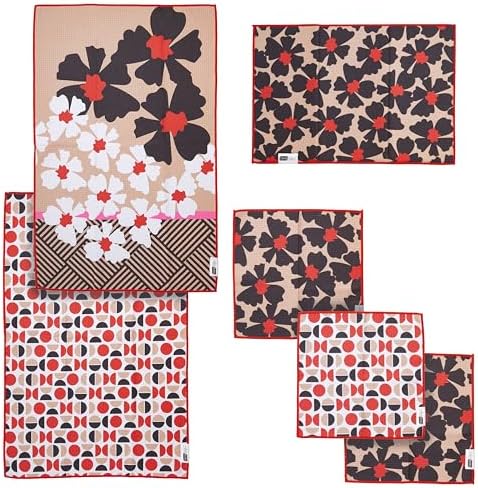 RITZ 6-Piece Flowers & Moons Microfiber Kitchen Set – Retro Mid-Century Modern by RITZ