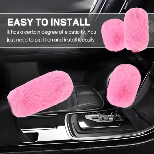 Hovom 2PCS Fluffy Car Gear Shift Knob Cover & Handbrake Cover - Image 5