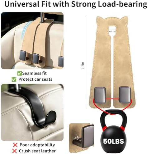 Amooca Car Headrest Hooks 2-Pack Suede Seat Organizer - Image 6