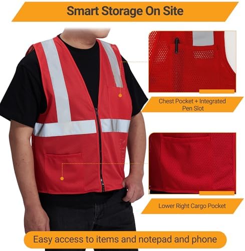 AYKRM 2 Pocket Mesh High Visibility Reflective Safety Vest - Image 4