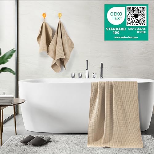 POLYTE 430 GSM Poly Blend Microfiber Quick Dry Waffle Bath Towel Set of 6 - Image 3