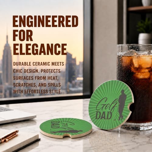 Green Golf Dad Car Coasters, Retro Golf Club Cup Holders Gifts - Image 5