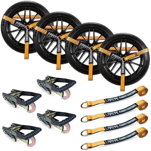 Adjustable Vehicle Tire Tie Down Straps Kit– 4pk Heavy Duty Tire Straps by KODIAKSTRAPS